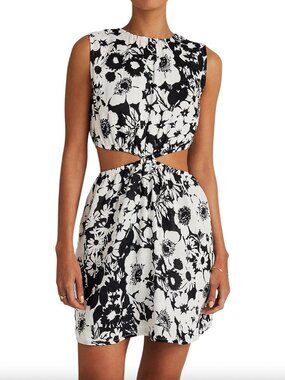 $229 Faithfull The Brand Black White Floral La Pineta Cut-Out Mini Dress Small